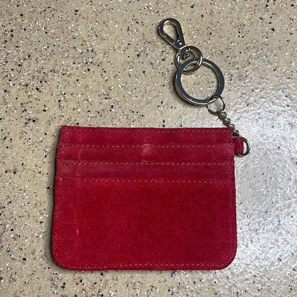 Red Suede Leather Credit Card Key Chain Wallet - Picture 2 of 6
